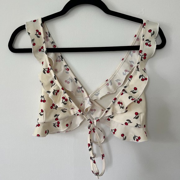 Mon Cheri Ruffle Bikini Top in Ivory Cherry - Size Small - Picture 2 of 6